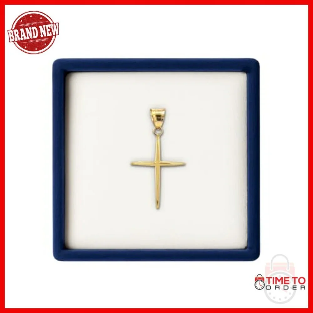 14K Gold Slim Cross Pendant for Necklace, Handcrafted Religious Jewelry